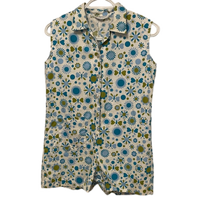 Girls Vintage 1970’s Floral Sleeveless Button-Up Jumpsuit Size 12
